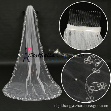 Factory Custom Made 3M Long beaded Bridal Veil For Wedding Dress